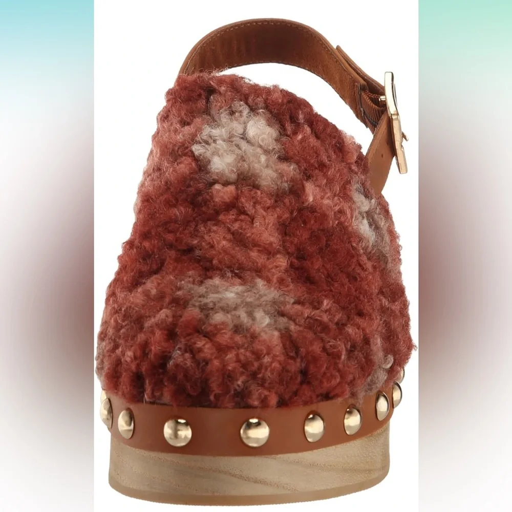 NEW Kelsi Dagger Brooklyn Warehouse Shearling garnet multi stud clog anthro 6.5 - Picture 3 of 13